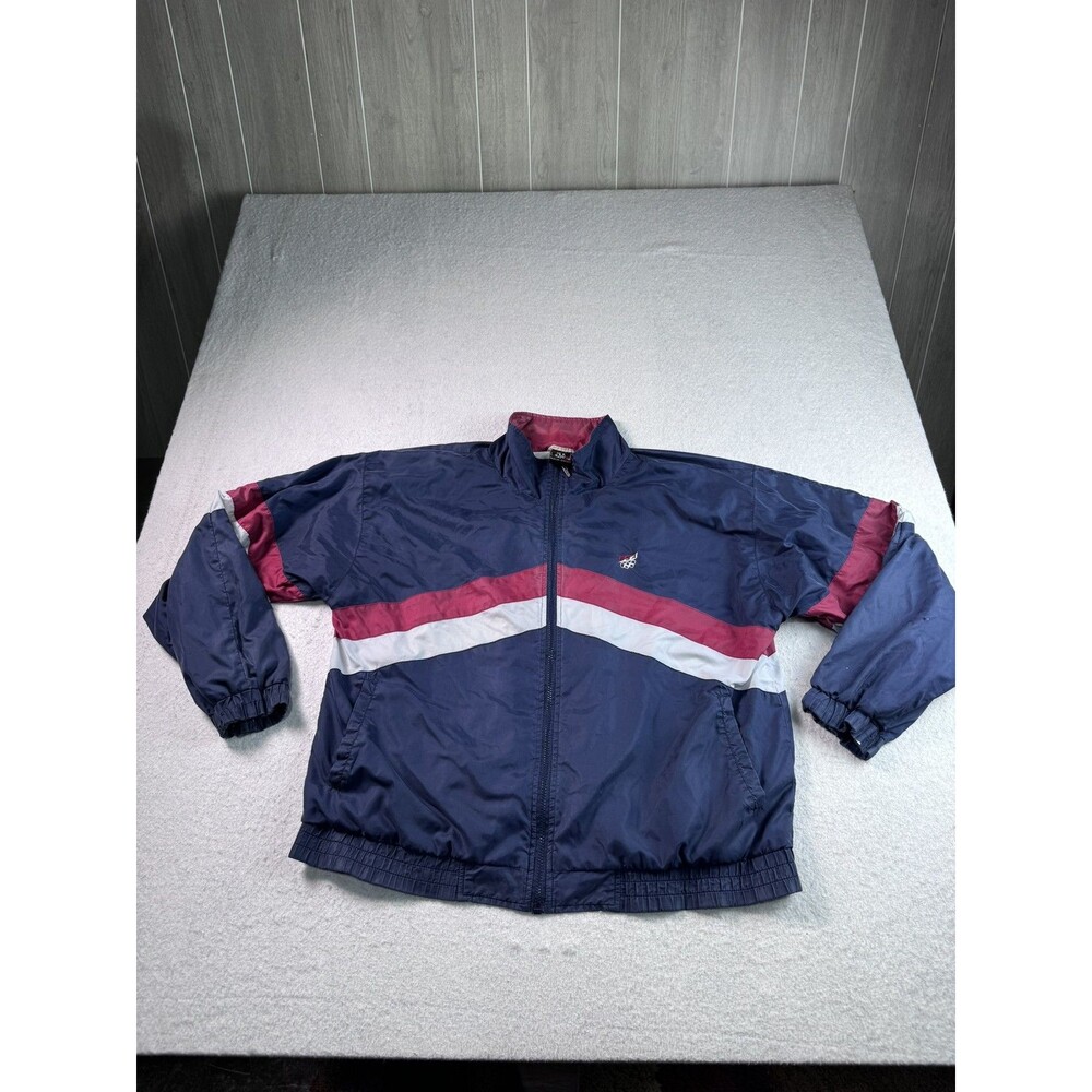 Vintage USA Olympic Games Windbreaker Jacket Navy Blue Red White Track Zip Up
